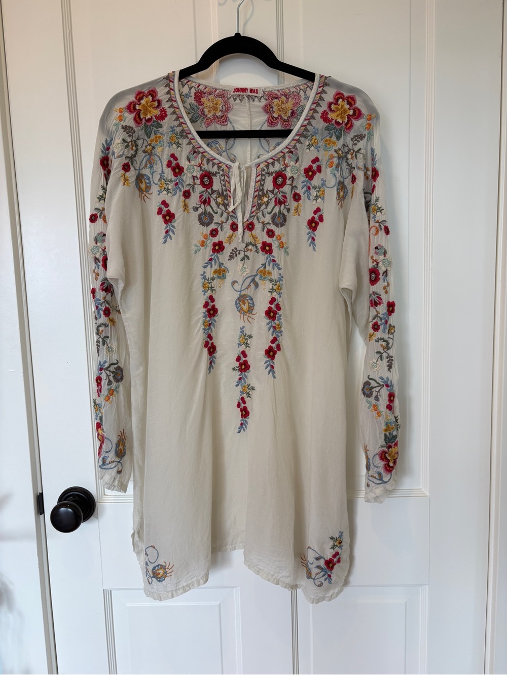 Johnny Was Cream Embroidered Boho Tunic